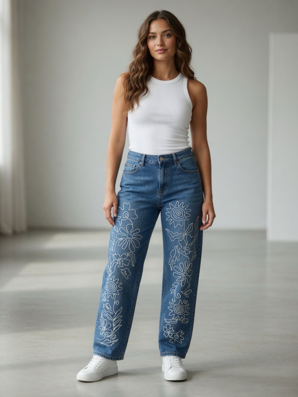 NWT OAT New York Embroidered Floral Barrel Jeans 10/30